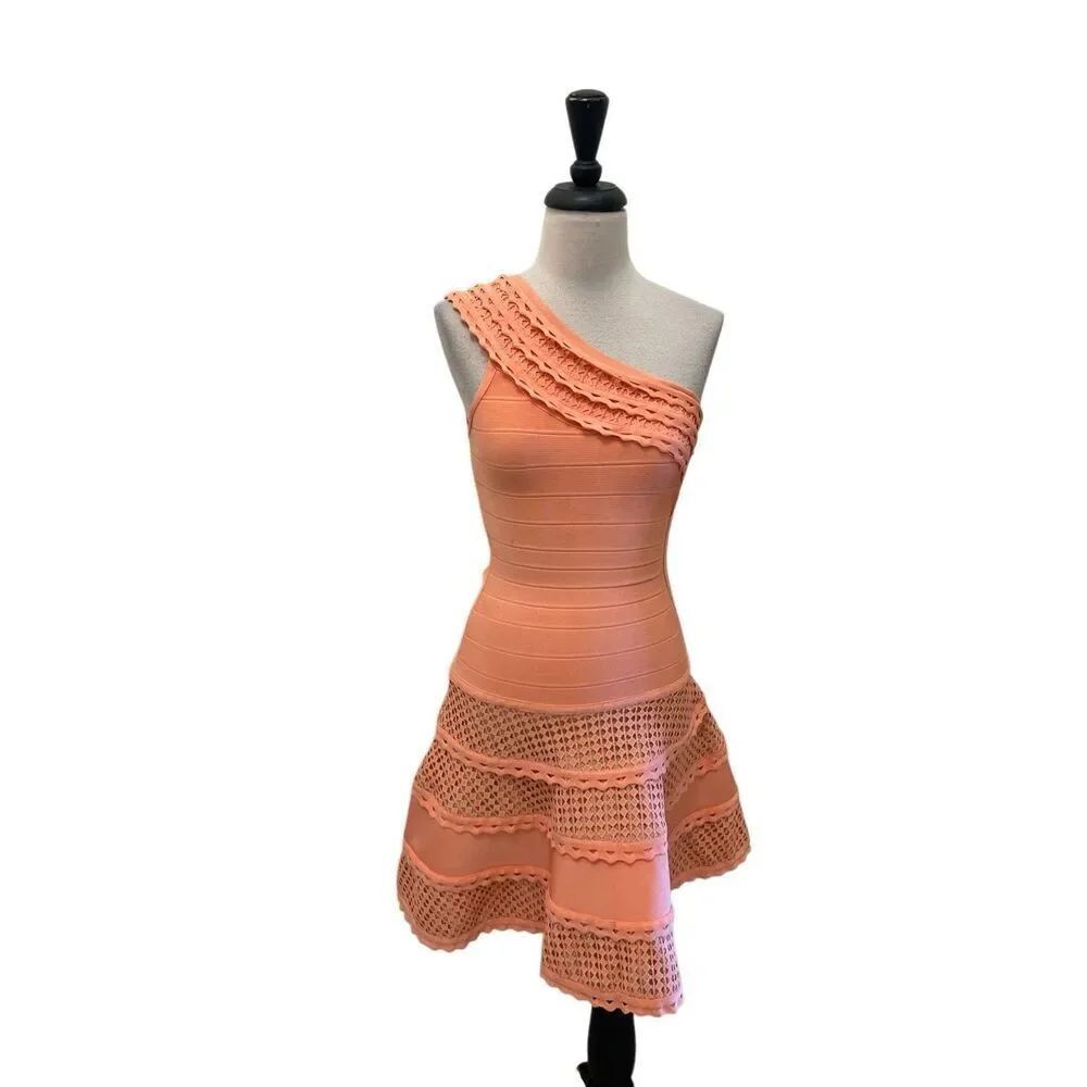 Forever Unique Women's Sherry One Shoulder Tiered Lace Mini Dress Coral Size 1